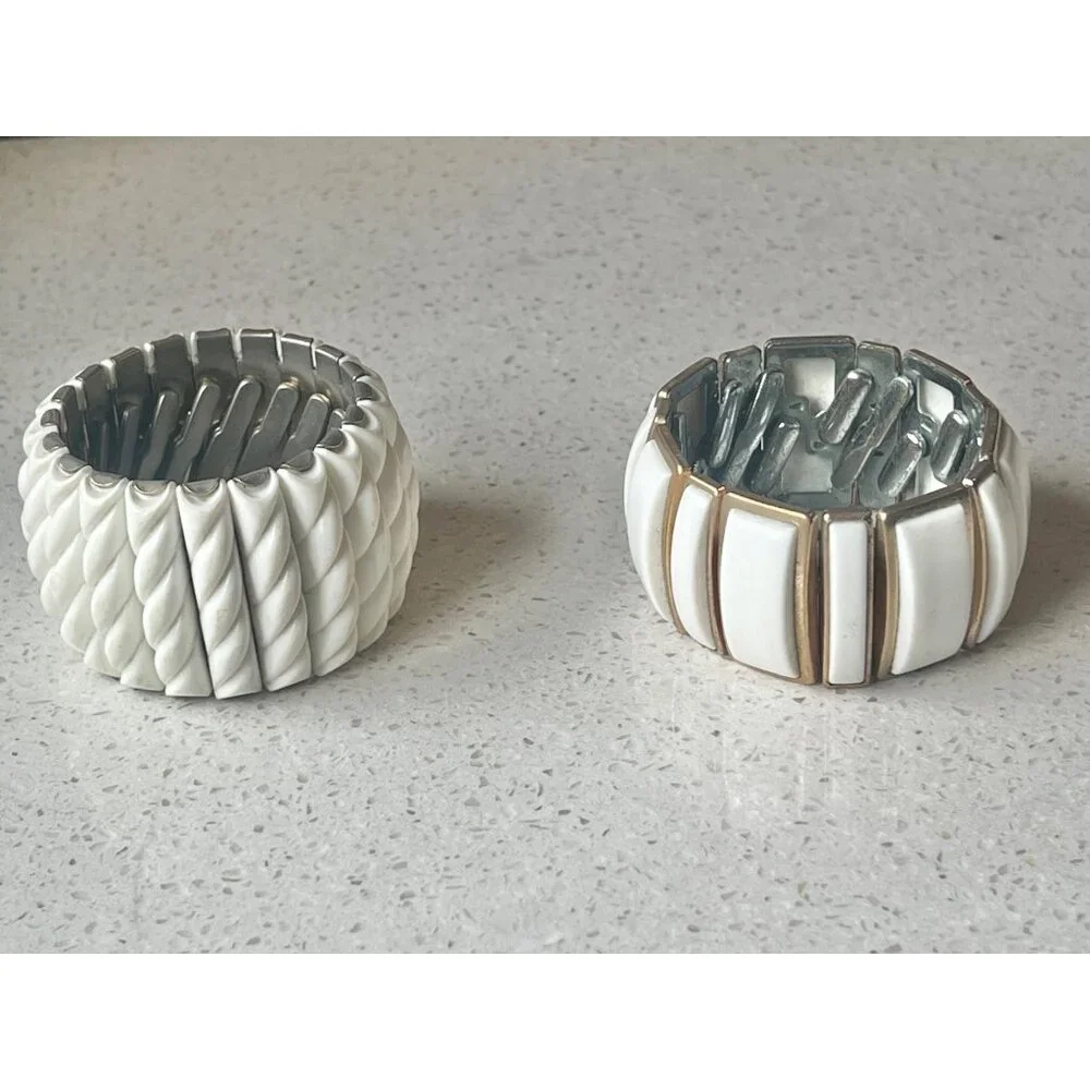 Expansion Bracelets MCM White Thermoset Lot Of 2 Rope Rectangular Retro Boho - Picture 3 of 6